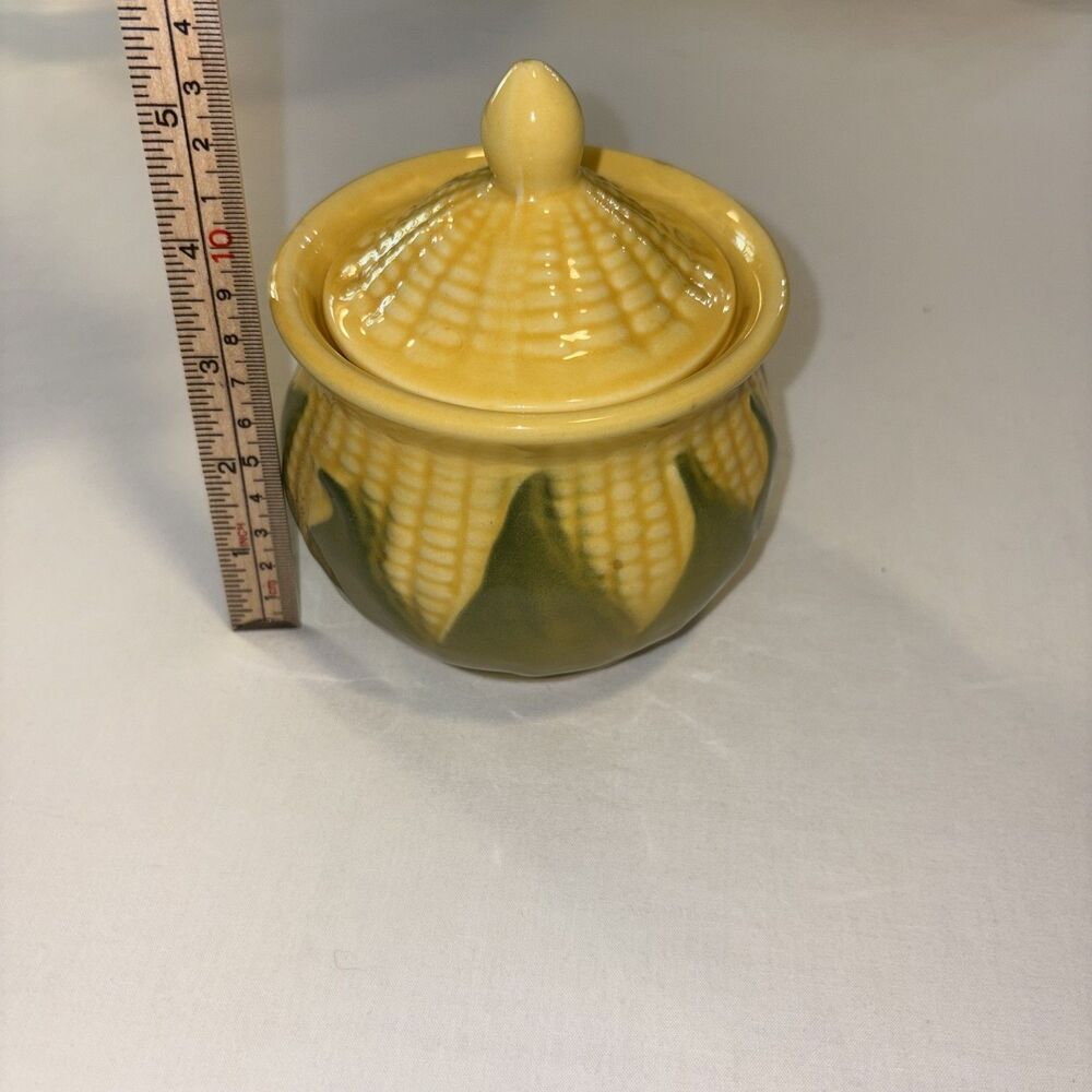 Shawnee Corn King Sugar Bowl w Lid Yellow Green Corn Pattern Vintage USA - Picture 2 of 4